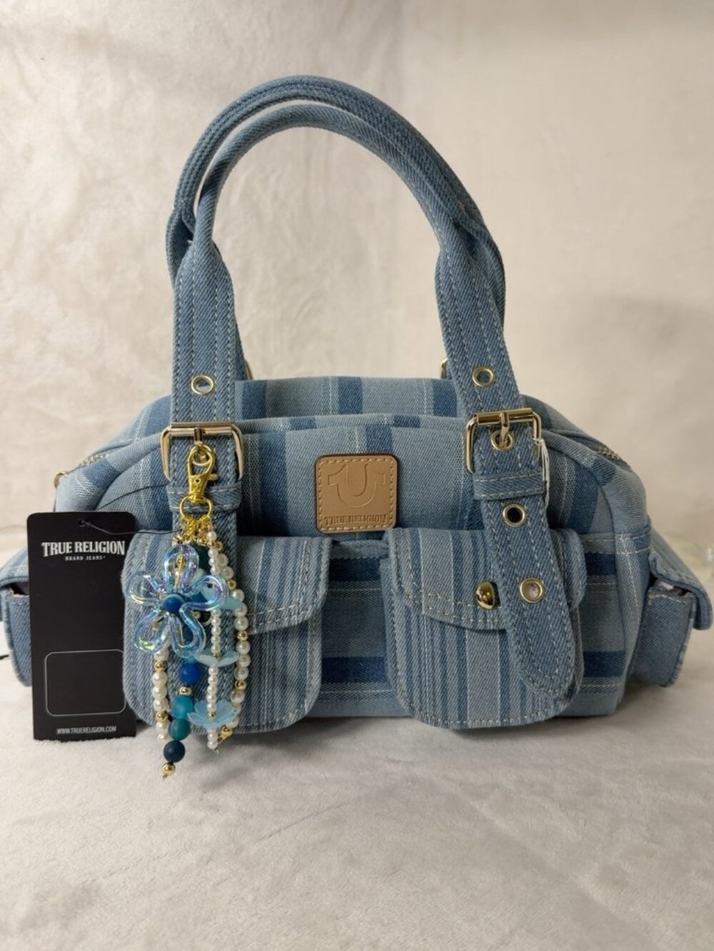 True Religion Denim Shoulder Bag NWT with Handmade Pepa by Murr Bagcharm - Picture 6 of 9